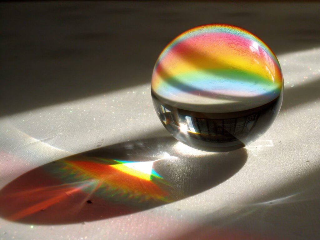Prism refracting light into spectrum representing clarity and effective communication